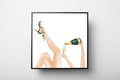 Champagne Problems Art | Drinking Champagne Drawing, Fashion Art, Legs for days, High Heels, Stilettos Drawing, Champagne Watercolor, Girl