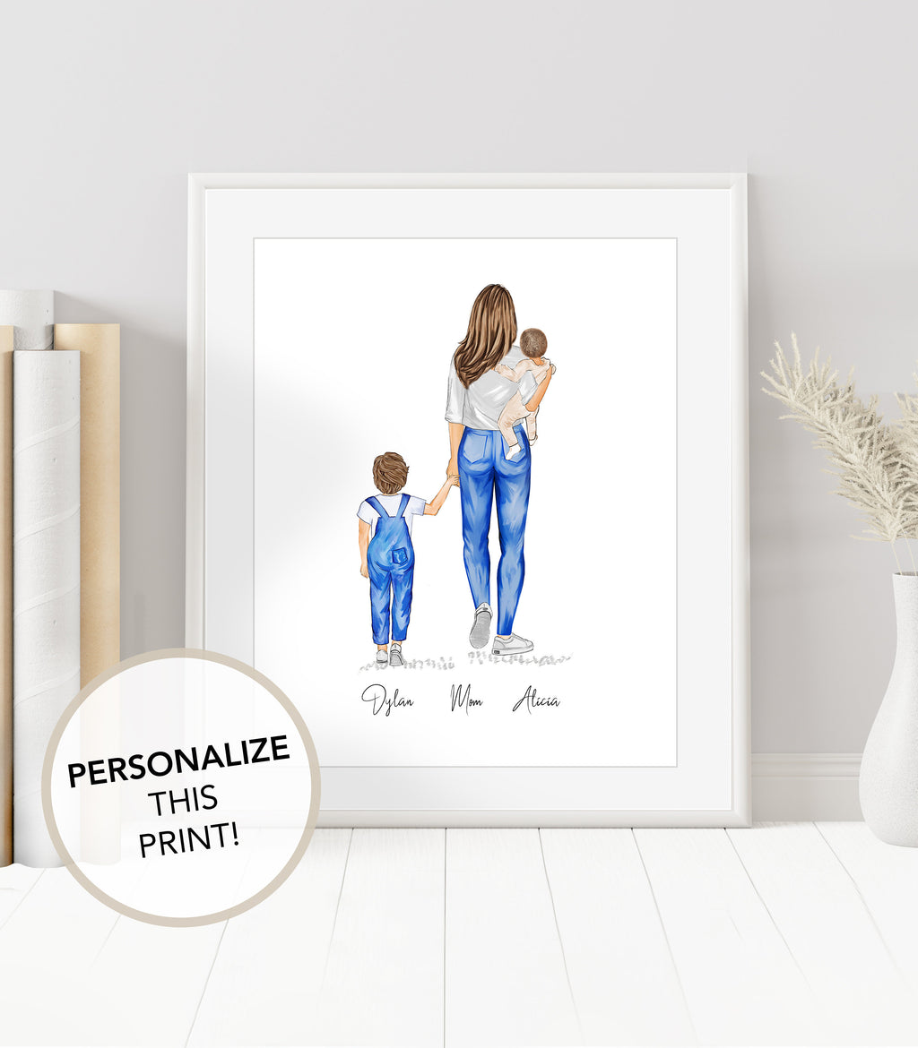 Personalized Mom Baby Portrait Art | Family Portrait Art, Mother's Day, Mother, Newborn, Toddler Art, Nursery Gift, Mom and Daughter and Son
