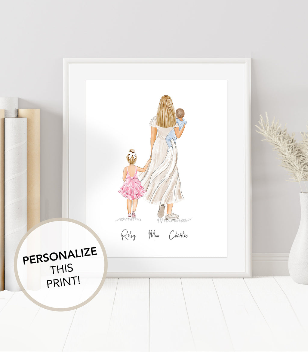 Personalized Mom Baby Portrait Art | Family Portrait Art, Mother's Day, Mother, Newborn, Toddler Art, Nursery Gift, Mom and Daughter and Son