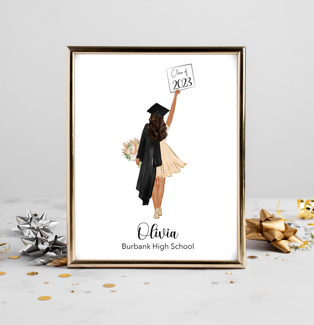 Custom Graduation Personalized Print | 2026 Graduation Gift, College Graduate Gift, High School Graduation Gift, Illustration, Girl Grad Art
