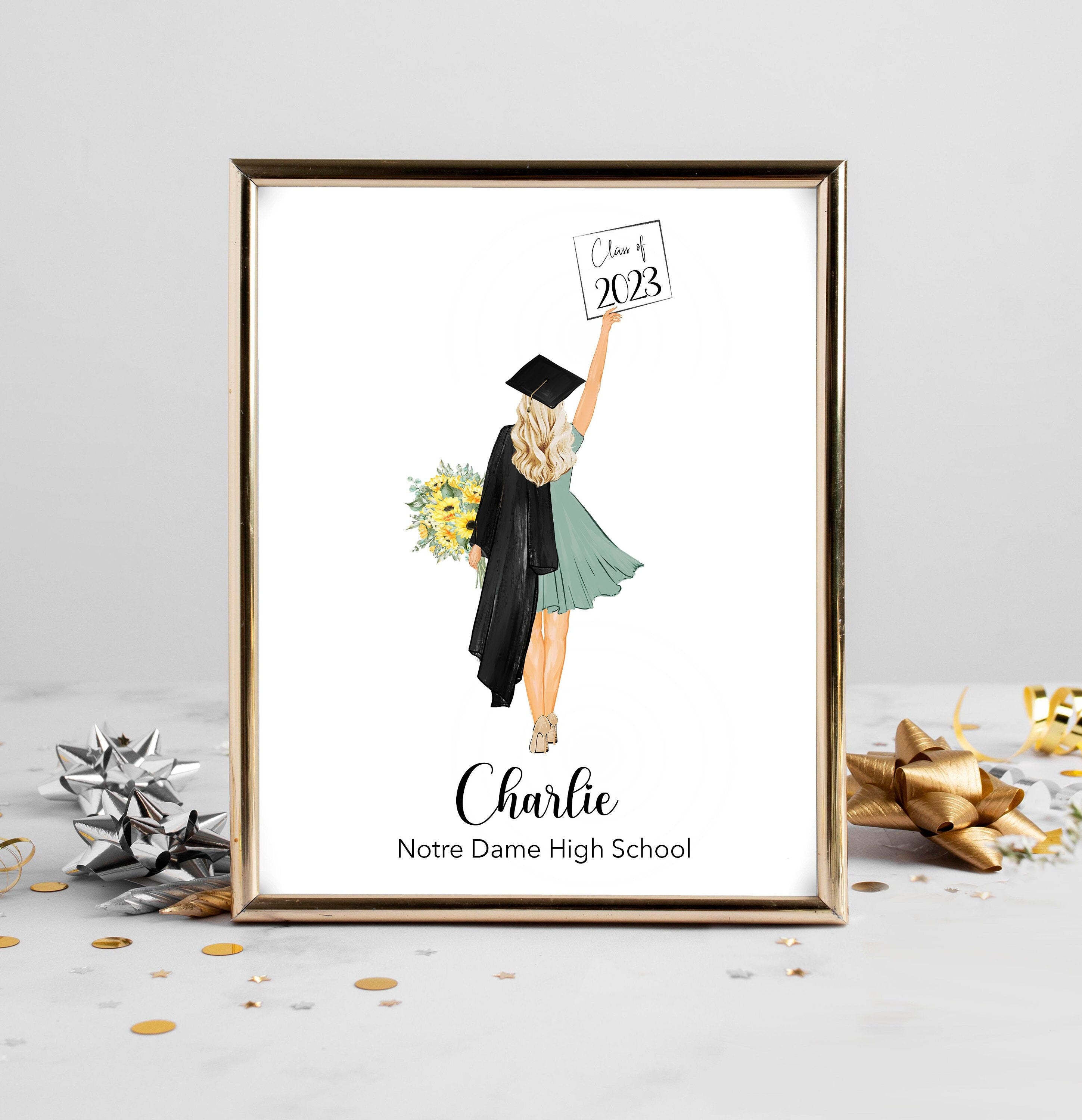 Custom Graduation Personalized Print | 2026 Graduation Gift, College Graduate Gift, High School Graduation Gift, Illustration, Girl Grad Art