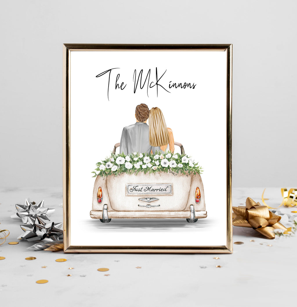 Personalized Bride and Groom Portrait Art PRINT