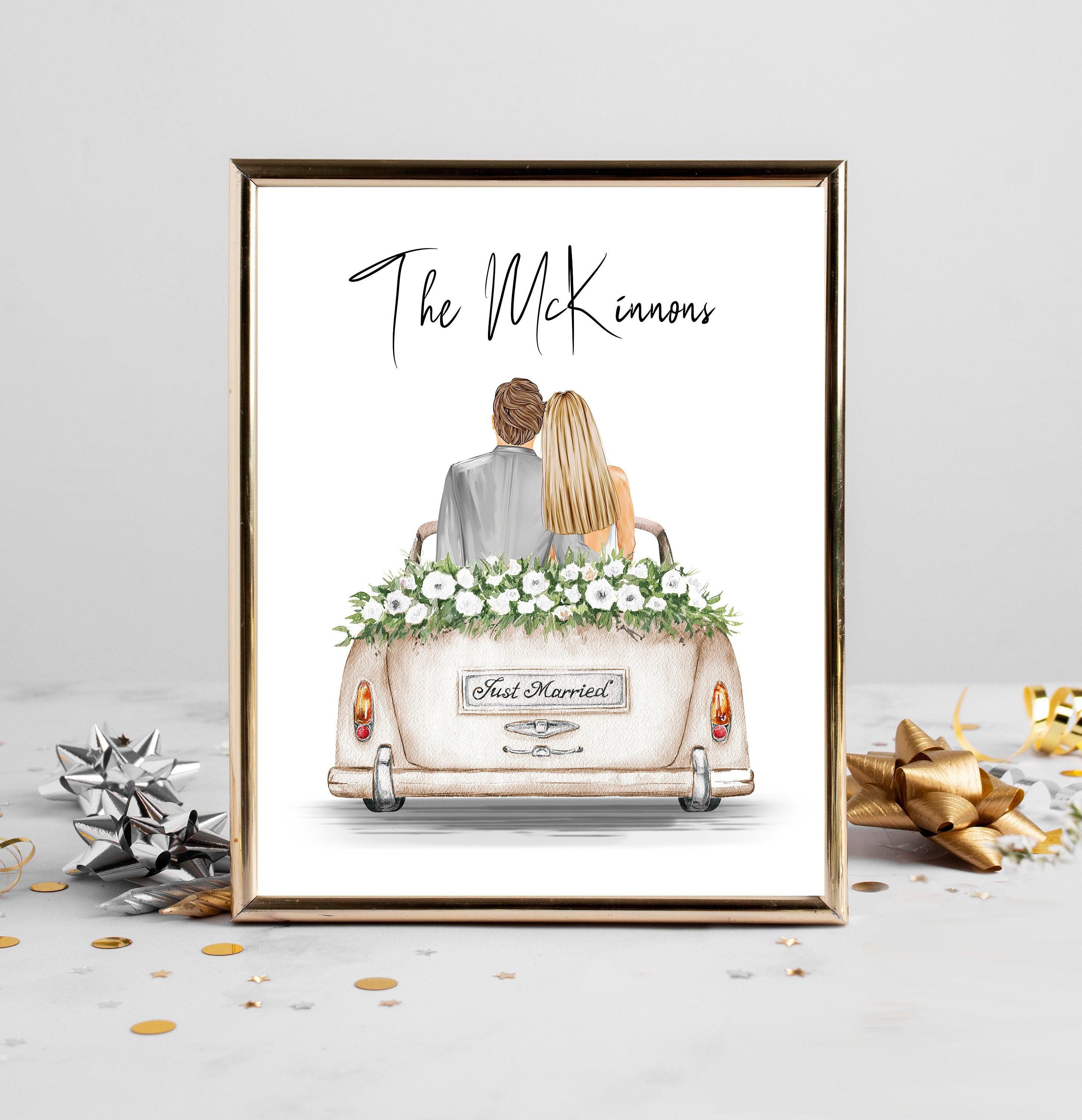 Personalized Bride and Groom Portrait Art PRINT