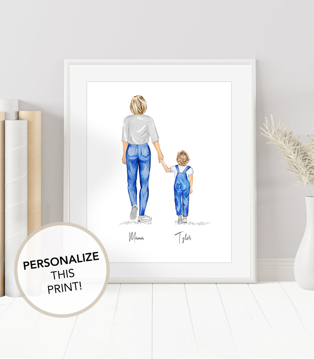 Personalized Mom Baby Portrait Art | Family Portrait Art, Mother's Day, Mother, Newborn, Toddler Art, Nursery Gift, Mom and Daughter and Son