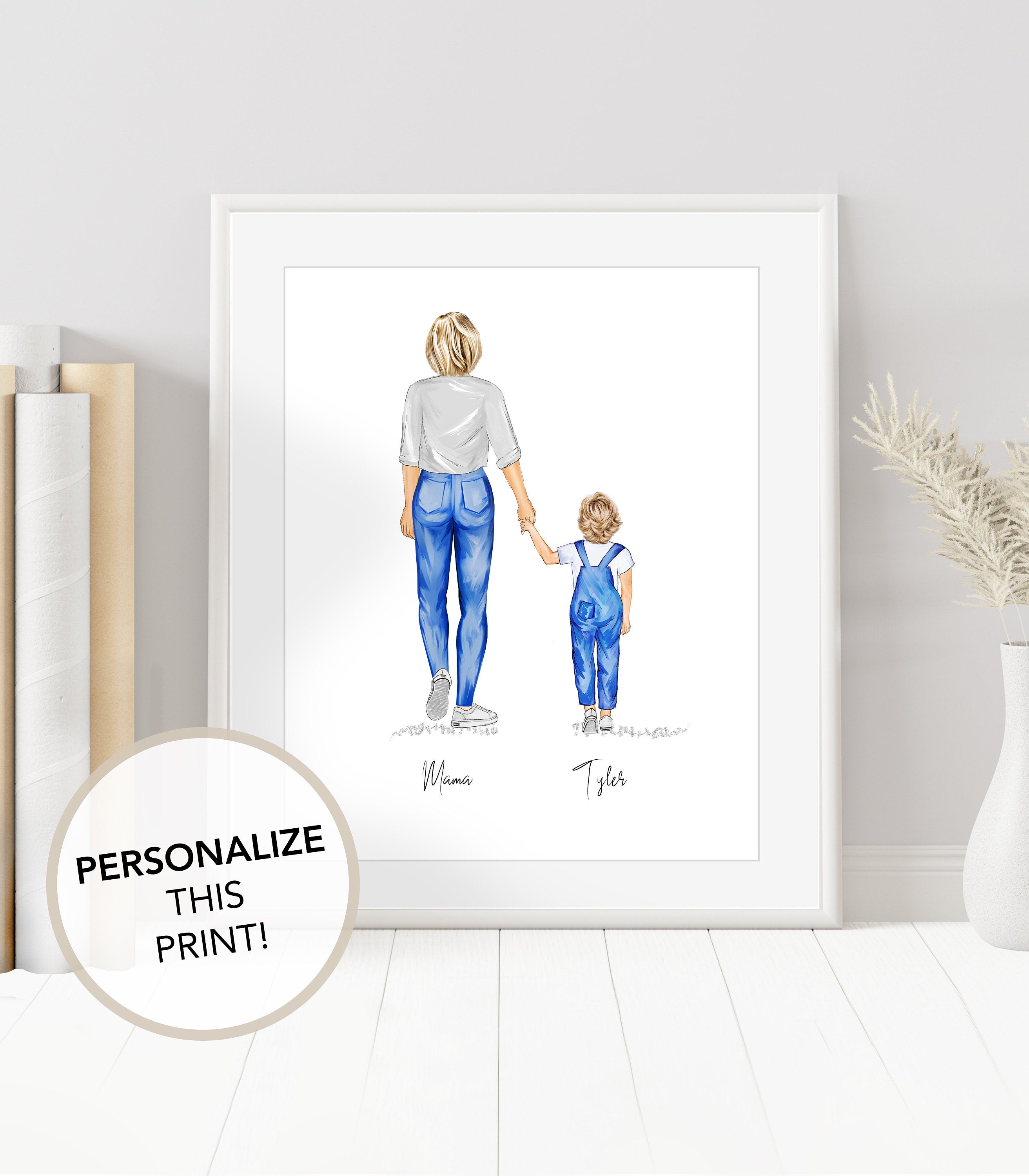 Personalized Mom Baby Portrait Art | Family Portrait Art, Mother's Day, Mother, Newborn, Toddler Art, Nursery Gift, Mom and Daughter and Son