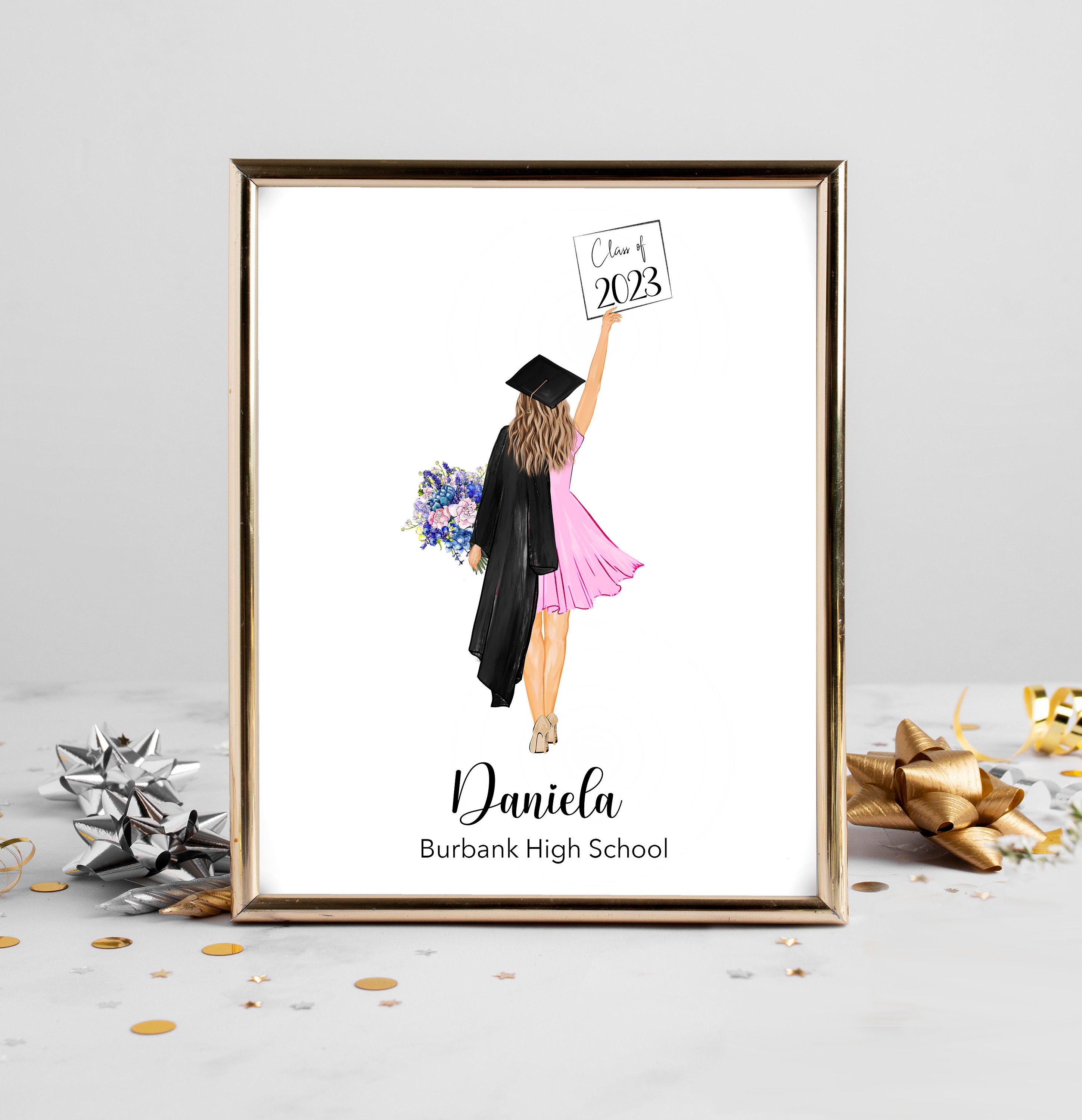 Custom Graduation Personalized Print | 2026 Graduation Gift, College Graduate Gift, High School Graduation Gift, Illustration, Girl Grad Art