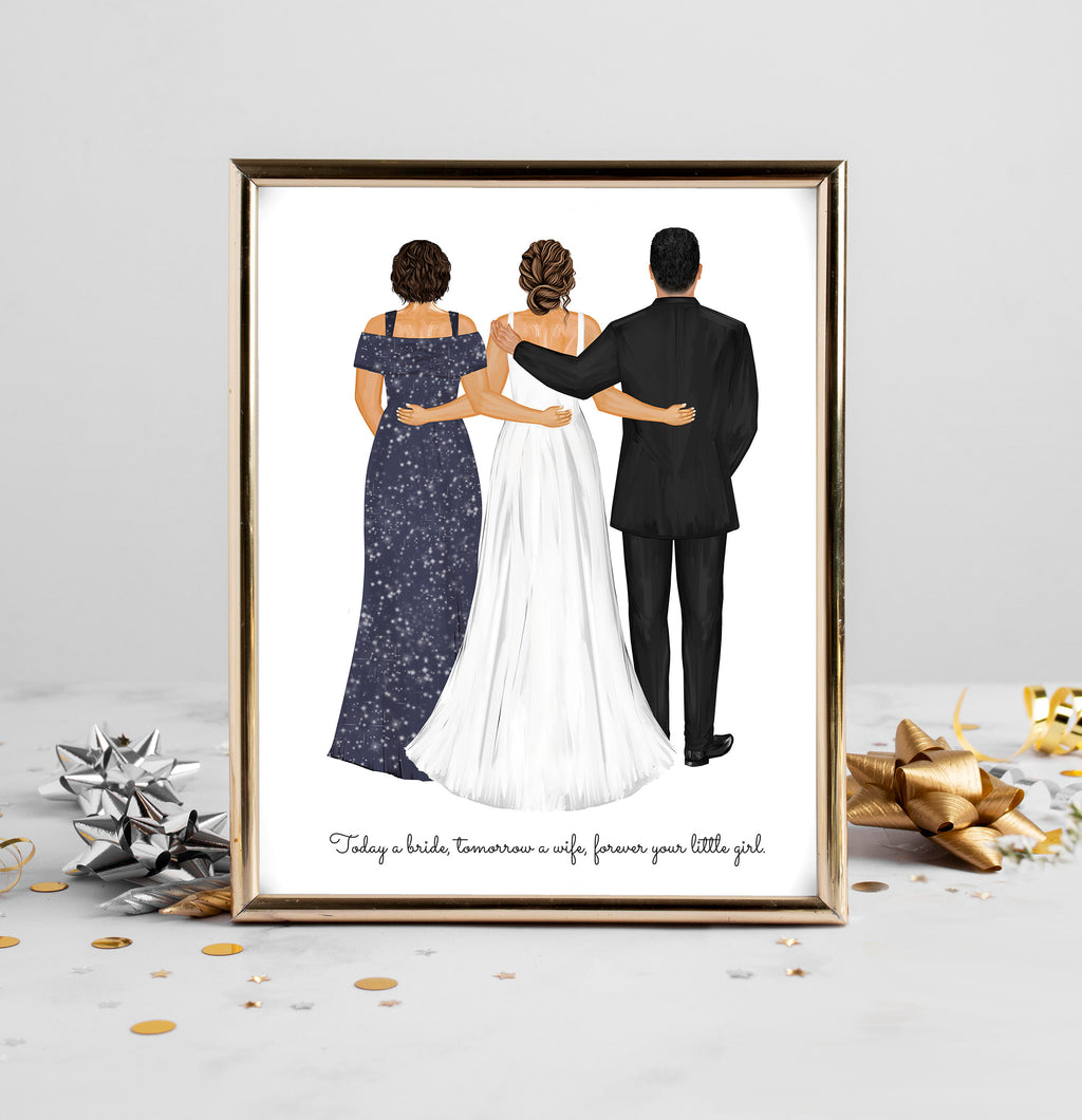 Personalized Bride & Parents Portrait Print | Custom Wedding Gift