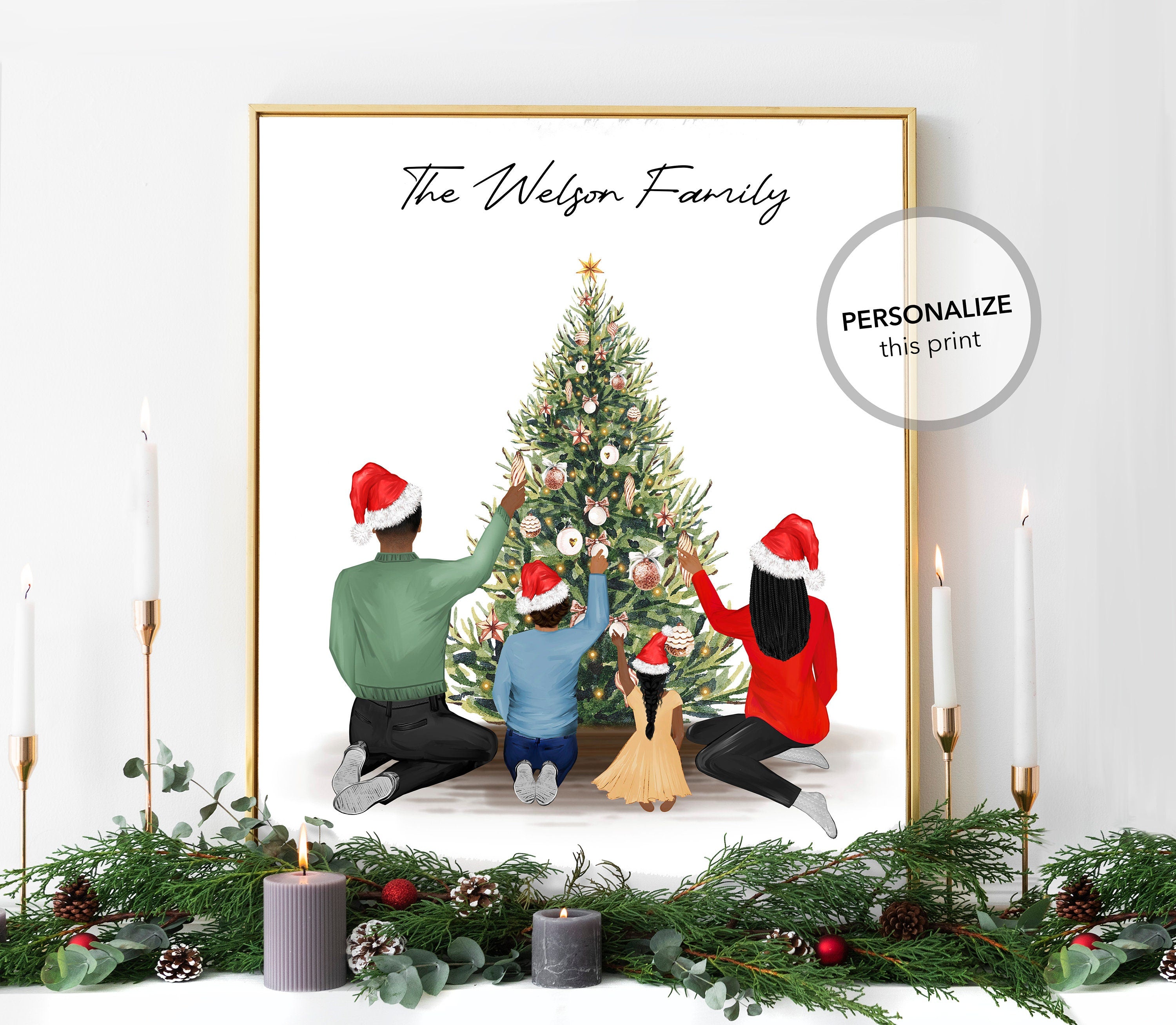 Personalized Christmas Art Print Wall Art PRINT | Xmas Family Custom Print