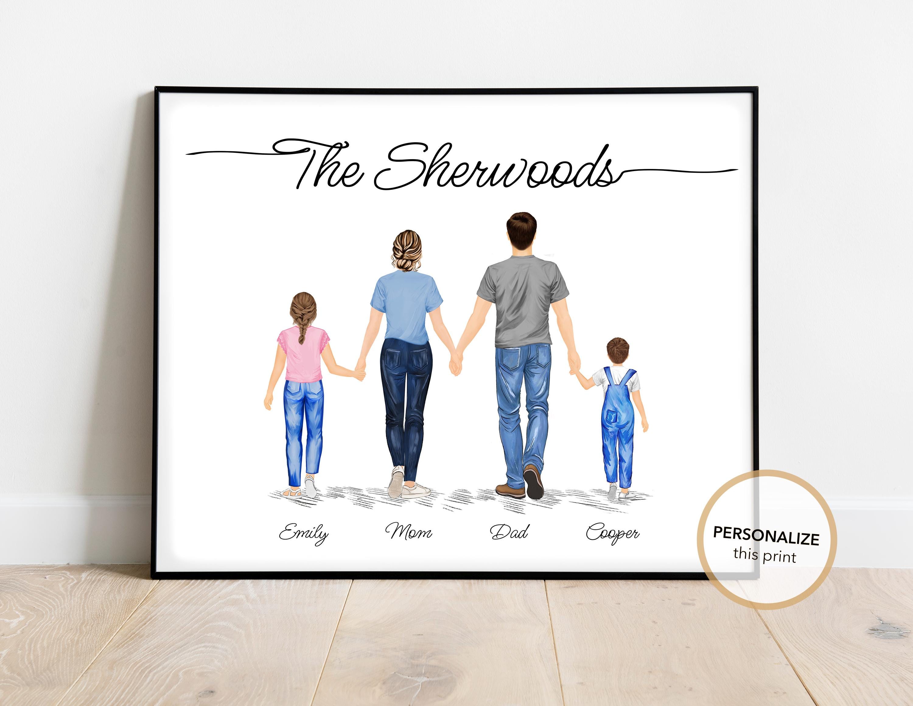 Personalized Family Portrait Art Print | Mom Dad and Children Art, Nursery Gift, Newborn Drawing, Nursery Art, Custom Family Portrait