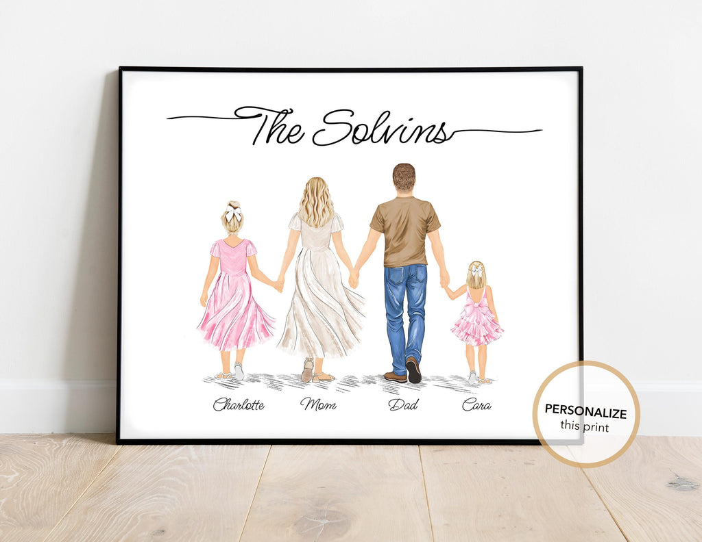Personalized Family Portrait Art Print | Mom Dad and Children Art, Nursery Gift, Newborn Drawing, Nursery Art, Custom Family Portrait