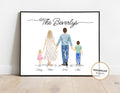 Personalized Family Portrait Art Print | Mom Dad and Children Art, Nursery Gift, Newborn Drawing, Nursery Art, Custom Family Portrait