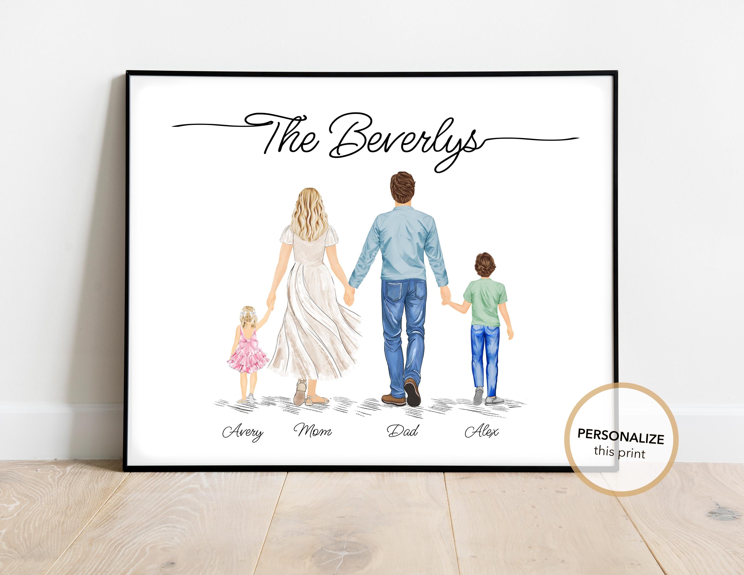Personalized Family Portrait Art Print | Mom Dad and Children Art, Nursery Gift, Newborn Drawing, Nursery Art, Custom Family Portrait