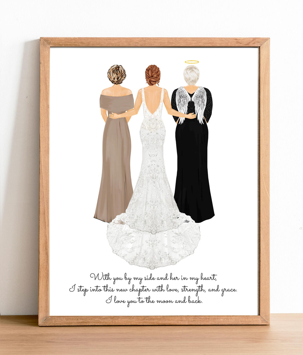 Personalized 3 Generations Portrait Art PRINT | Bride Mom Grandmother Custom Print