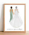 Personalized Bride and Mother Portrait Art PRINT | Mother of Bride Custom Wedding Art