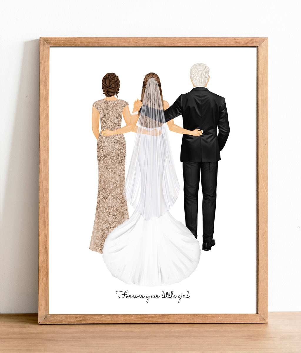 Personalized Bride & Parents Portrait Print | Custom Wedding Gift