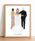 Personalized Bride and Parents Portrait Art PRINT | Mother & Father of the Bride Custom Wedding Art
